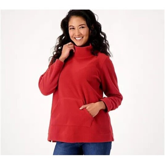 New $54 Womens Natural White Micro Polar Fleece Top XXSP Pocket Denim & Company - Picture 5 of 7